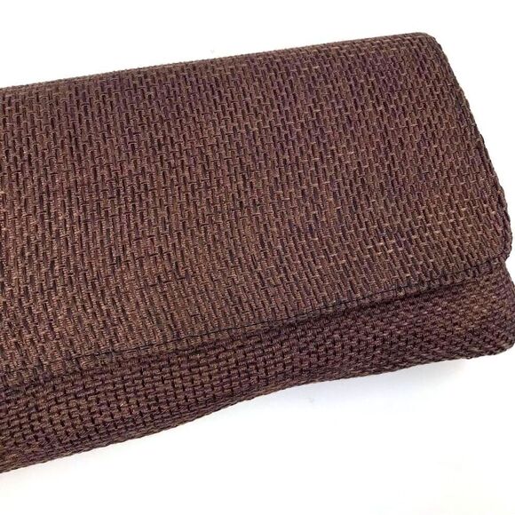 Boutique Brown Burlap and Bead Medallion Summer Envelope Clutch Bag NWOT - Picture 4 of 14